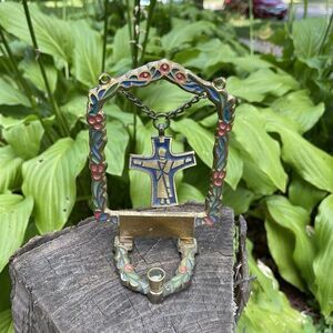 Candle Holder Crucifix Prayer Jesus Catholic Gold‎ Plated Brass Cross Christian